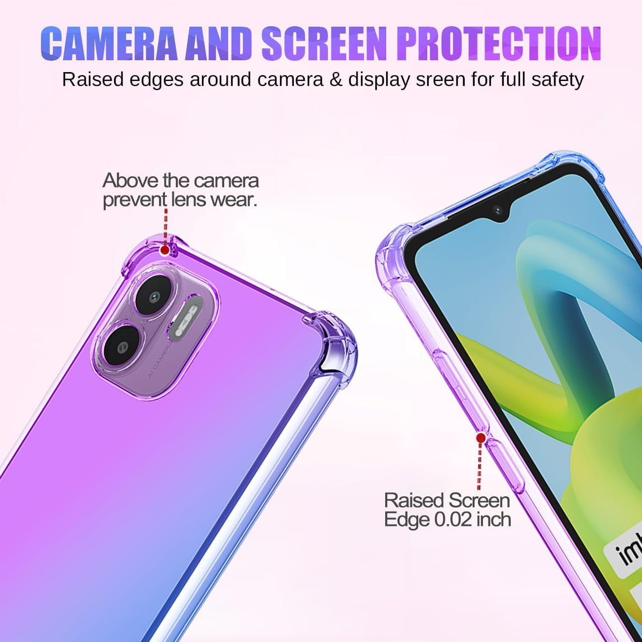 Gufuwo Case for Redmi A1 Case, Redmi A2 220733SI Cute Case Girls Women, Gradient Slim anti Scratch Soft TPU Phone Cover Shockproof Protective Case for Xiaomi Redmi A1 (Purple/Blue)  Gufuwo   