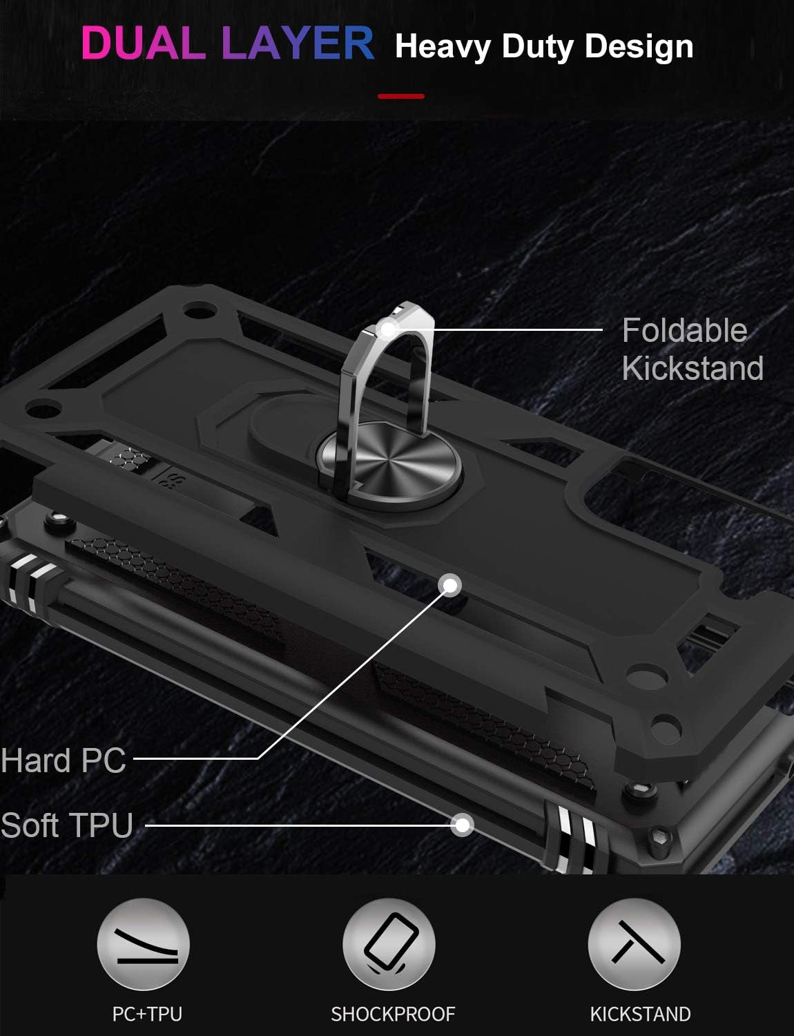 IKAZZ Galaxy S21 Case,Samsung S21 Cover Military Grade Shockproof Heavy Duty Protective Phone Case Pass 16Ft Drop Test with Magnetic Kickstand Car Mount Holder for Samsung Galaxy S21 Black  IKAZZ   