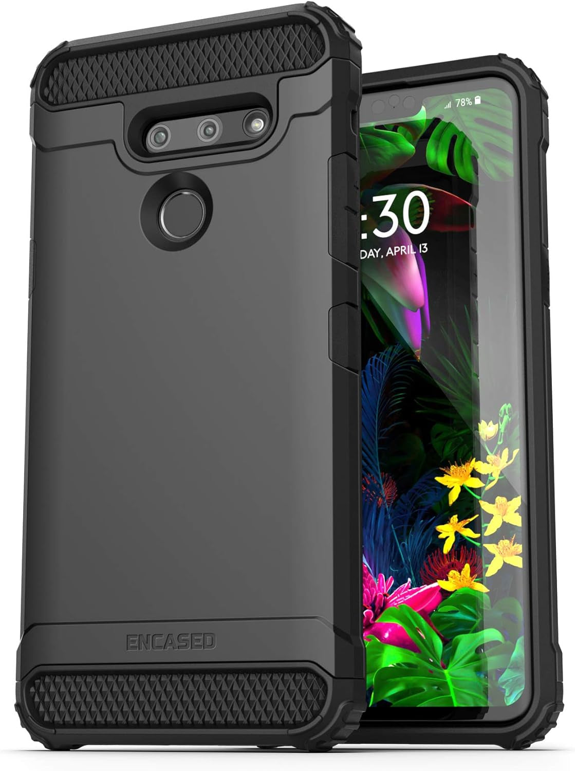 Encased Belt Clip Holster Case Compatible with LG G8 Thinq (Scorpio Armor) Protective Tough Grip Cover with Holder - Black  Encased   