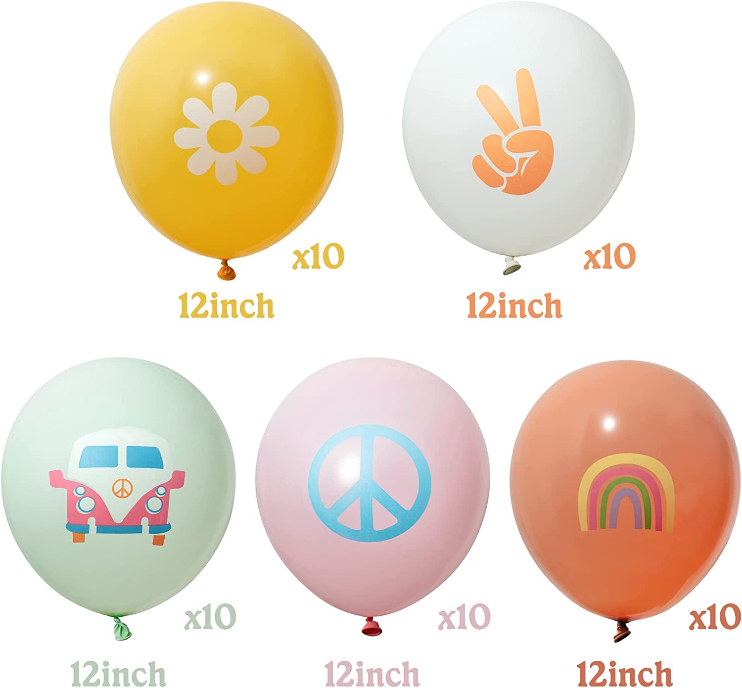 50Pcs Groovy Retro Hippie Balloons Girls Party Theme Smile Faces for Birthday Theme Party for Boy and Girl Retro Different Pattern Party Decor Carnival Decoration  ANGOLIO   