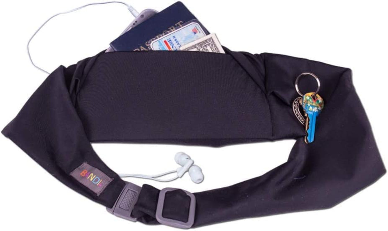 BANDI Large Travel and Running Belt, Securely Carry Keys, Phone, Medicine, Money or Food While You Exercise or Travel within Its Sleek 3 Pocket Design, Size 7.5 Inch by 3.5 Inch Black Solid One Size  BANDI WEAR LLC   