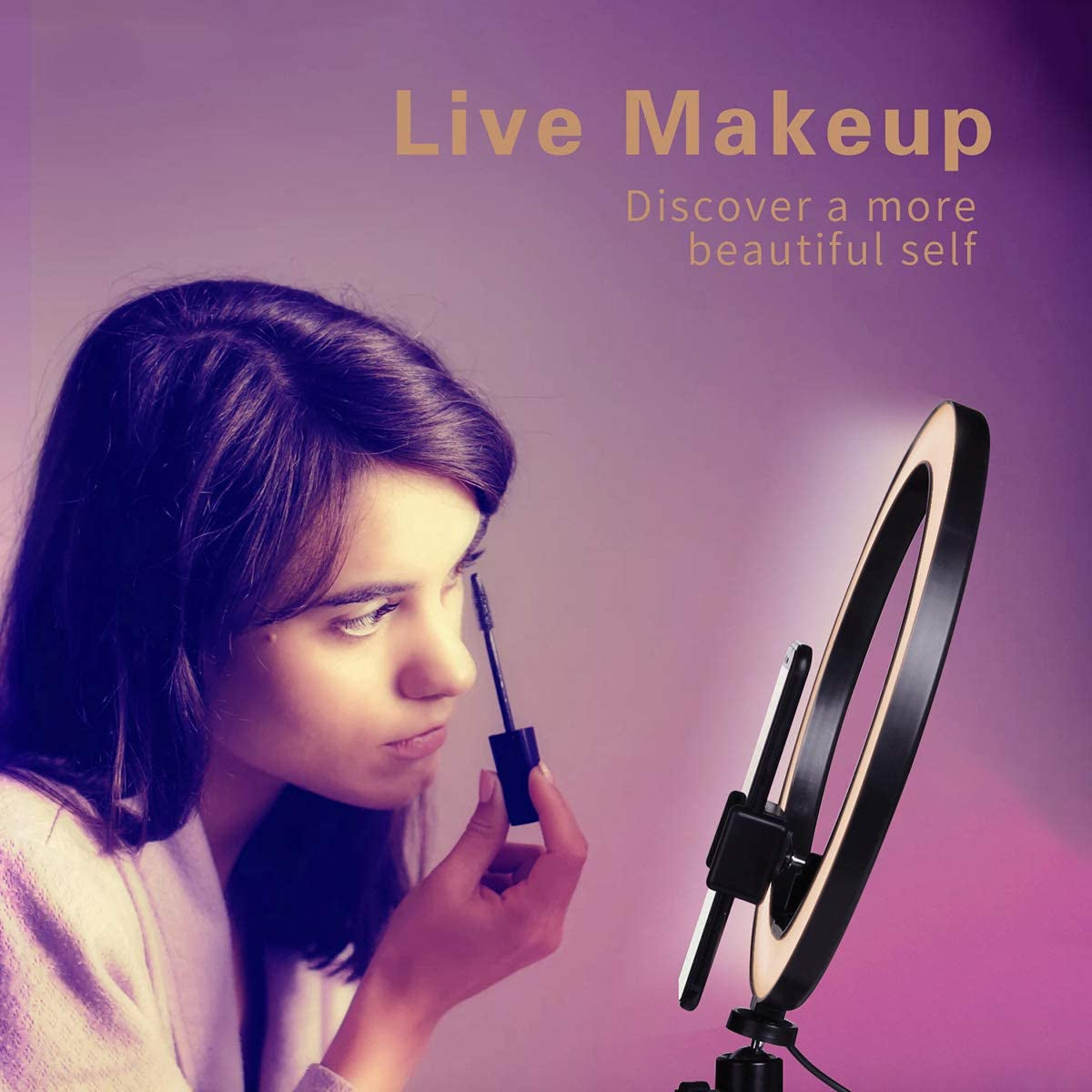 LED Ring Light 10" with Tripod Stand & Phone Holder for Live Streaming & Youtube Video, Dimmable Desk Makeup Ring Light for Photography, Shooting with 3 Light Modes & 10 Brightness Level  AIXPI   