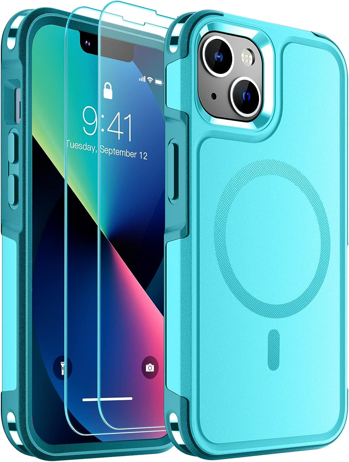 SUPFINE Magnetic for Iphone 13 Case Clear [Compatible with Magsafe][Never Yellow][2+Tempered Glass Screen Protector] Non-Slip Shockproof Phone Case,Flexible Bumper Designed for Thin Cover,Clear  SUPFINE Magnetic Light Blue Iphone 13 