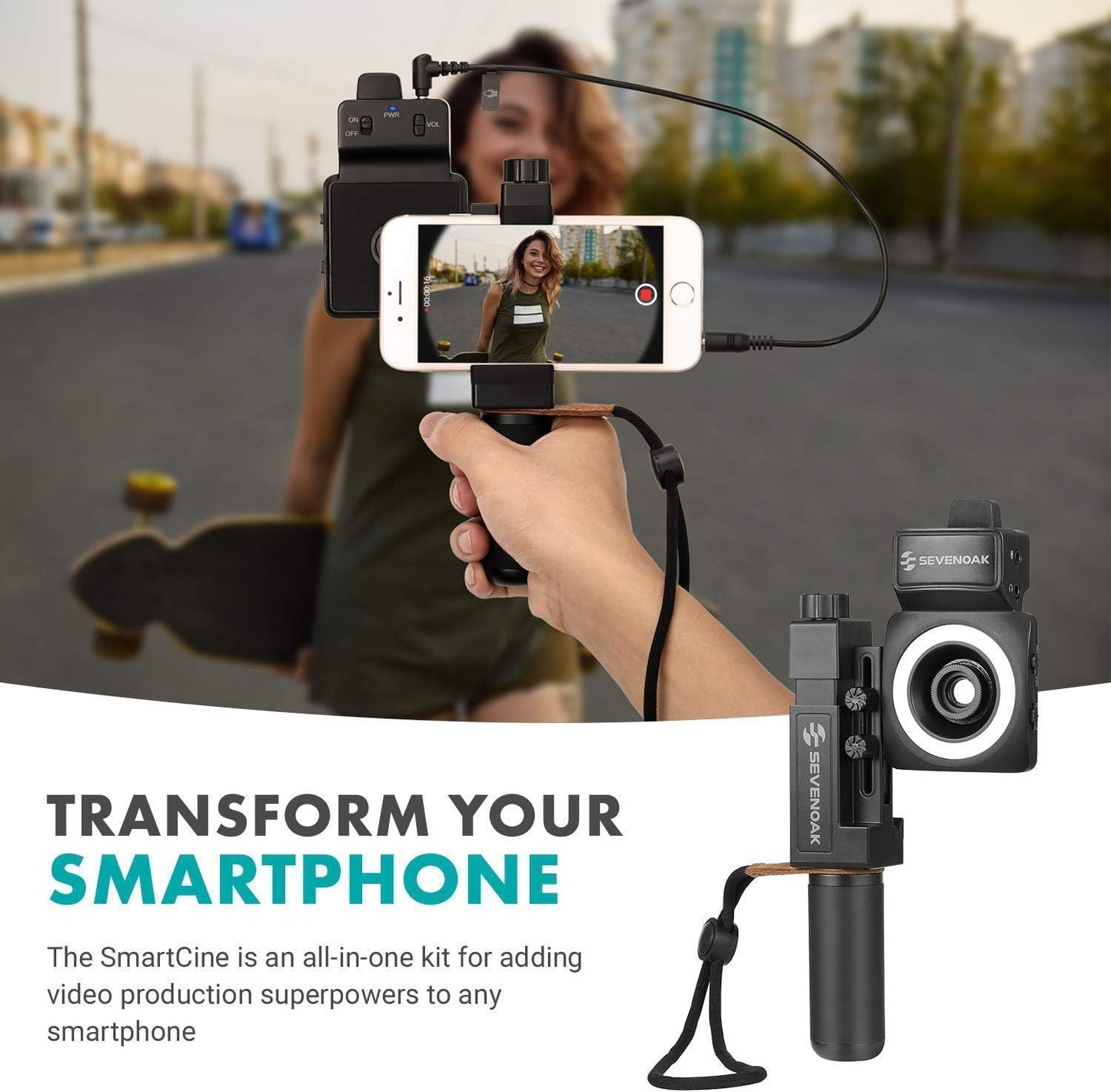 Movo Smartcine W2 - Wireless Smartphone Video Kit with Phone Rig, Dual Wireless Lavalier Microphone System, LED Light, Wide and Fisheye Lenses for Iphone/Android Phones - Youtube, TIK Tok Kit  Movo   