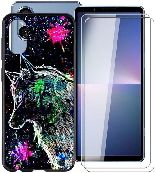 WIMSPEED Shockproof Phone Case for Sony Xperia 5 V (6.1") + 2 Pack Tempered Glass Protective Film, Slim Soft Silicone Shell anti Scratch TPU Cover for Sony Xperia 5 V - Graffiti Beast  WIMSPEED   