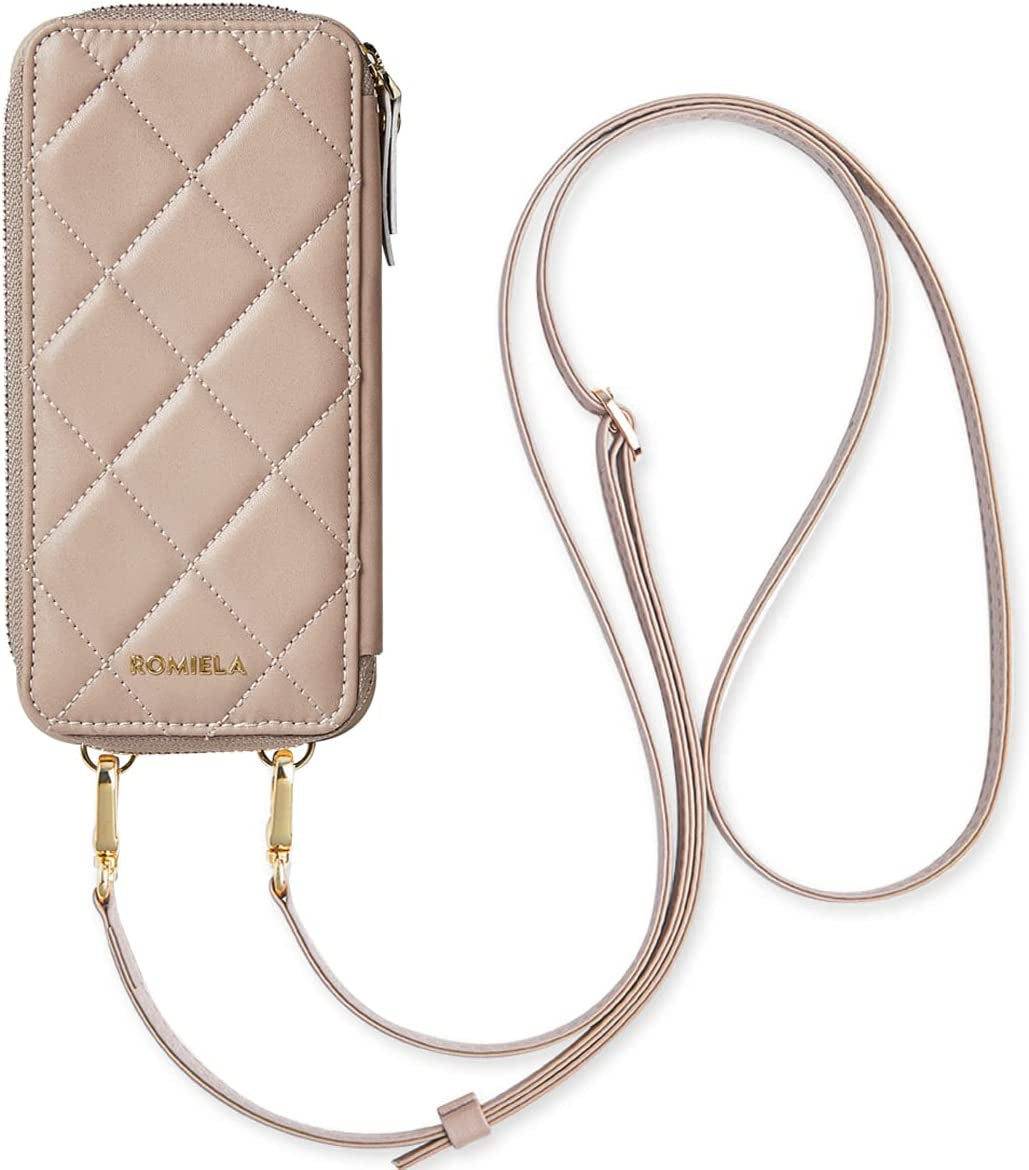 JLFCH Iphone 13 Pro Wallet Case Quilted Leather Women Flip Purse with Crossbody Strap Zipper Support Magsafe Wireless Charging RFID Blocking, ROMIELA Series Iphone 13 Pro 6.1 Inch - Apricot  JLFCH   