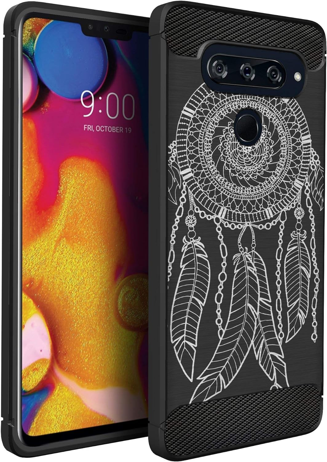 Casesondeck Case Compatible with [LG V40 Thinq] Tribal Floral Matte TPU Flexible Carbon Fiber Textured (Dreamcatcher)  CasesonDeck   