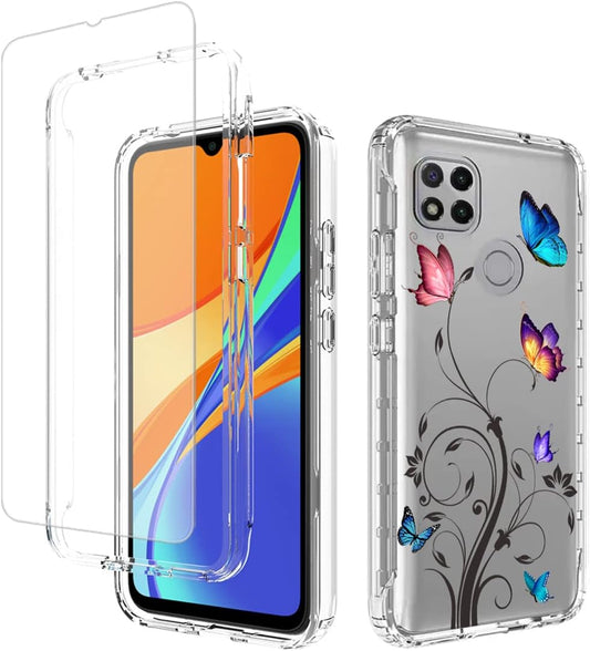 Vavies Case for Xiaomi Redmi 9C/Redmi 10A/Redmi 9 Activ Case with Tempered Glass Screen Protector, Full Body Clear with Floral Design Protection Phone Cover Cases for Xiaomi Redmi 9C (Butterfly Tree)  Vavies   