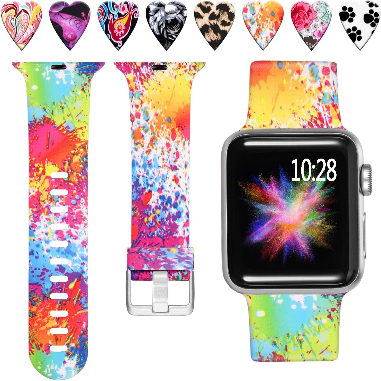Laffav Compatible with Apple Watch Band 41Mm 40Mm 38Mm Iwatch SE & Ultra & Series 8/7/6/5/4/3/2/1 for Women Men, Sexy Leopard, S/M  Laffav Splash-ink 38/40/41MM M/L 