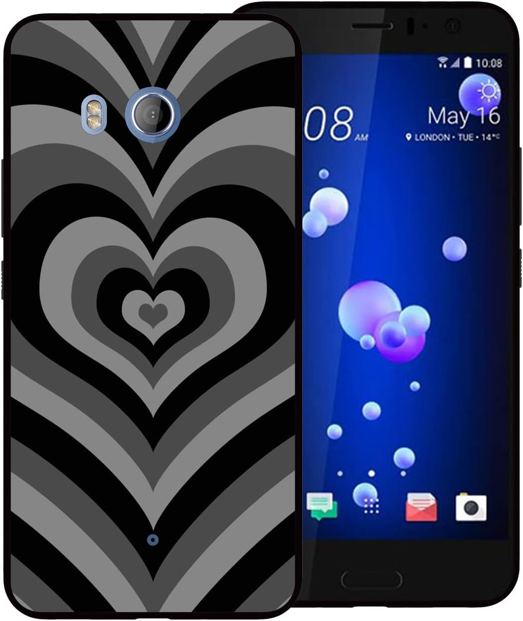 Zaztify Compatible with HTC U11, Khaki Heart Tunnel Center Love Swirl Cute Pattern Shockproof Protective Anti-Slip Thin Slim Soft Phone Case Cover Shell  zaztify Black Heart  