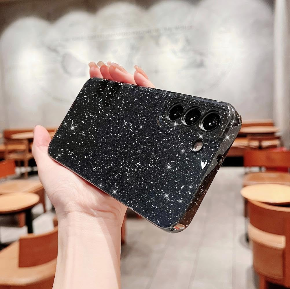 MINSCOSE Compatible with for Samsung Galaxy S22 plus Case,Cute Neon Bright Color,Glitter Bling Thin Slim Shockproof Silicone Sparkly Case, Soft TPU Phone Case for Women Girl-Black  MINSCOSE   