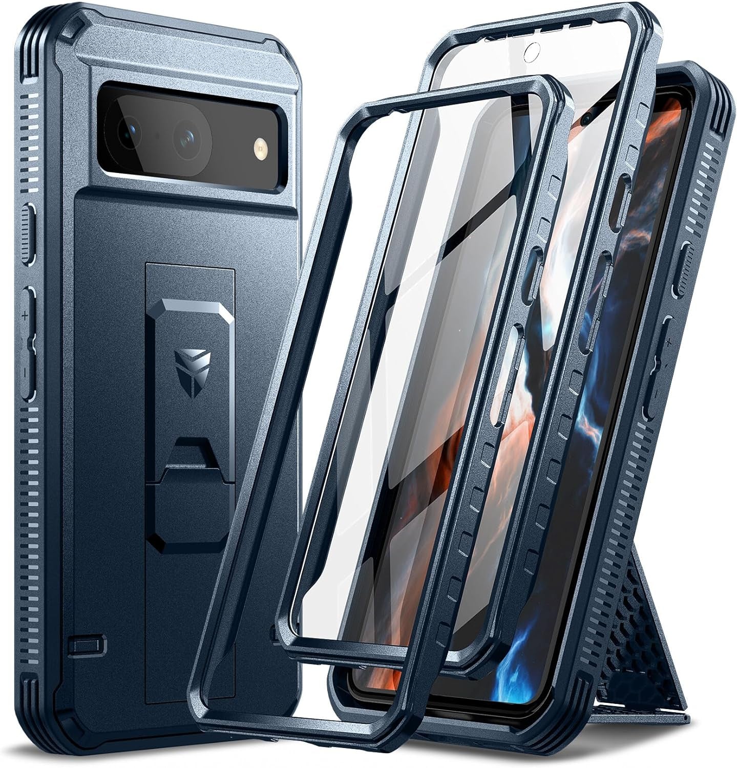 Dexnor Full Body Case for Google Pixel 8, Built-In Screen Protector and Kickstand, [Extra Front Frame] Heavy Duty Military Grade Protection Shockproof Rugged Cover Case for Pixel 8 5G, Grey Blue  Dexnor   
