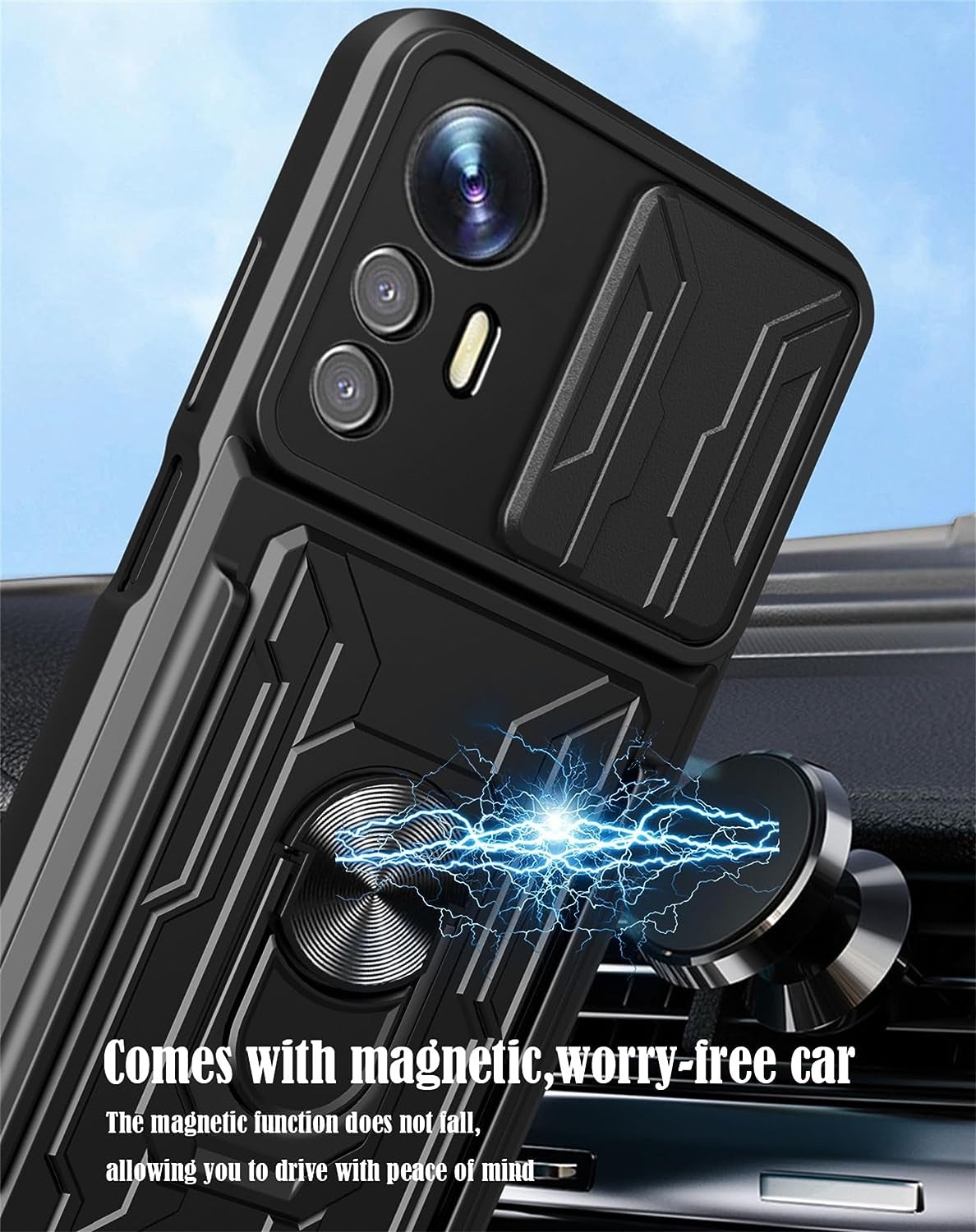 Tncavo for Xiaomi Redmi Note 12S Case with Card Holder, Military Grade Shockproof Heavy Duty Protective with Rotating Ring Kickstand & Camera Cover for Xiaomi Redmi Note 12S LJ Black  Tncavo   