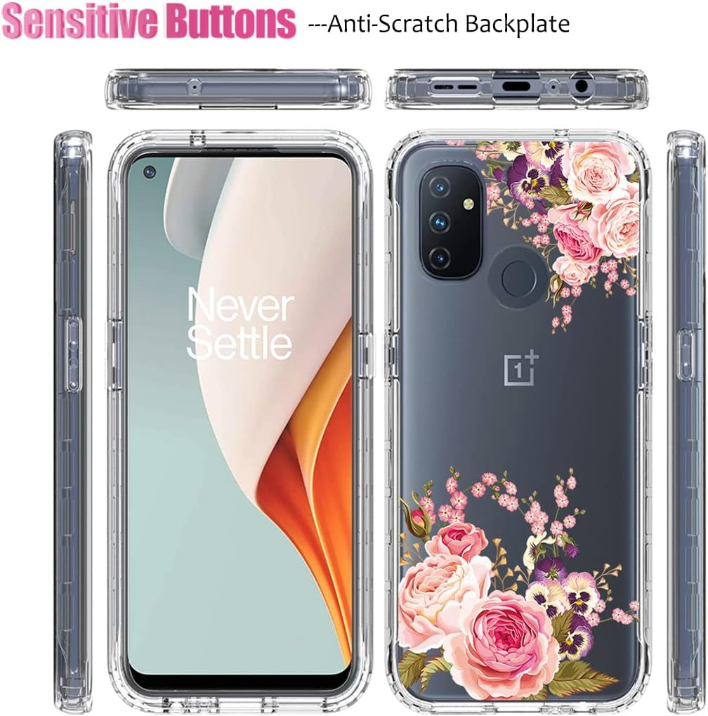 Vavies Case for Oneplus Nord N100 BE2013 Case with Tempered Glass Screen Protector, Full Body Clear Flexible with Floral Design Protection Phone Cover Cases for Oneplus Nord N100 (Rose Flower)  Vavies   