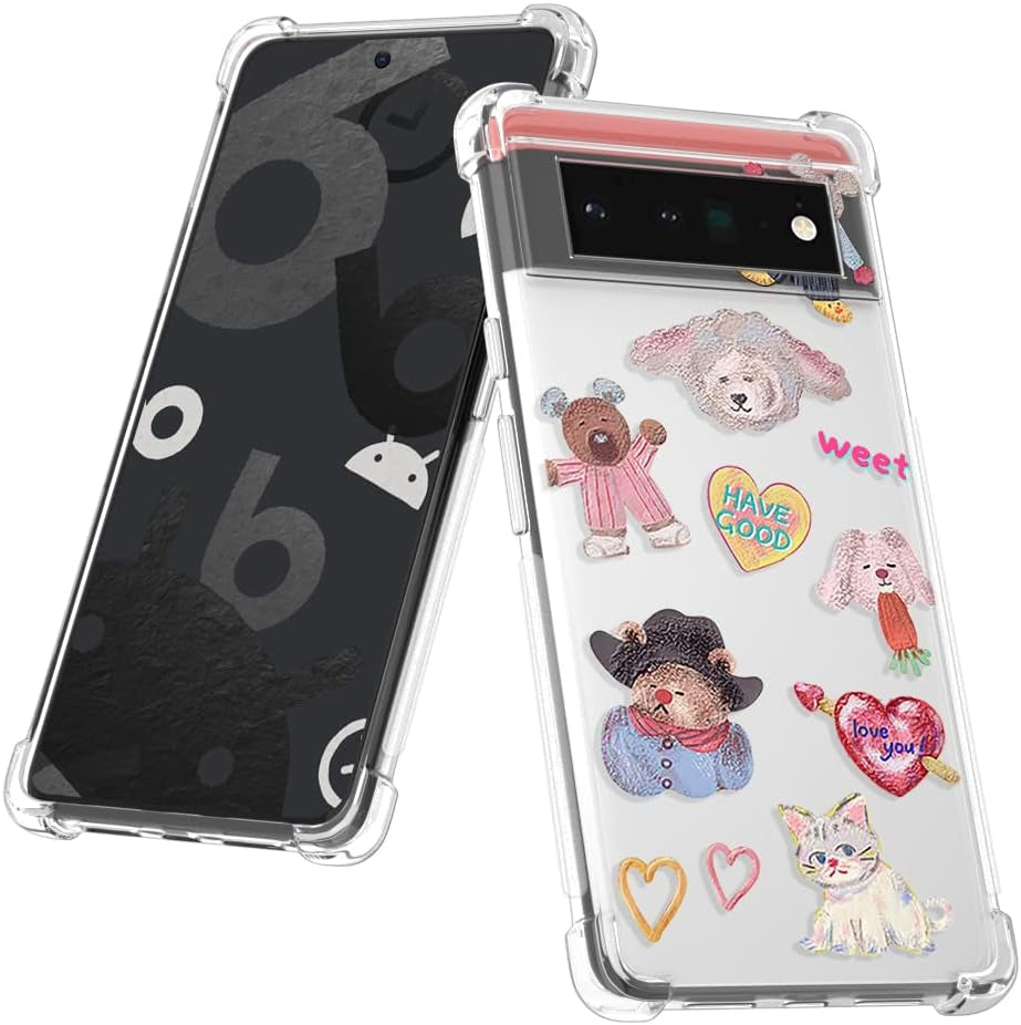 YCJACE Google Pixel 6 Pro Case,Google Pixel 6 Pro Case Clear with Bear Design Soft TPU Ultra-Thin Shockproof Anti-Scratch Bumper Protective Cover Case for Google Pixel 6 Pro-Sweets Bear  YCJACE   