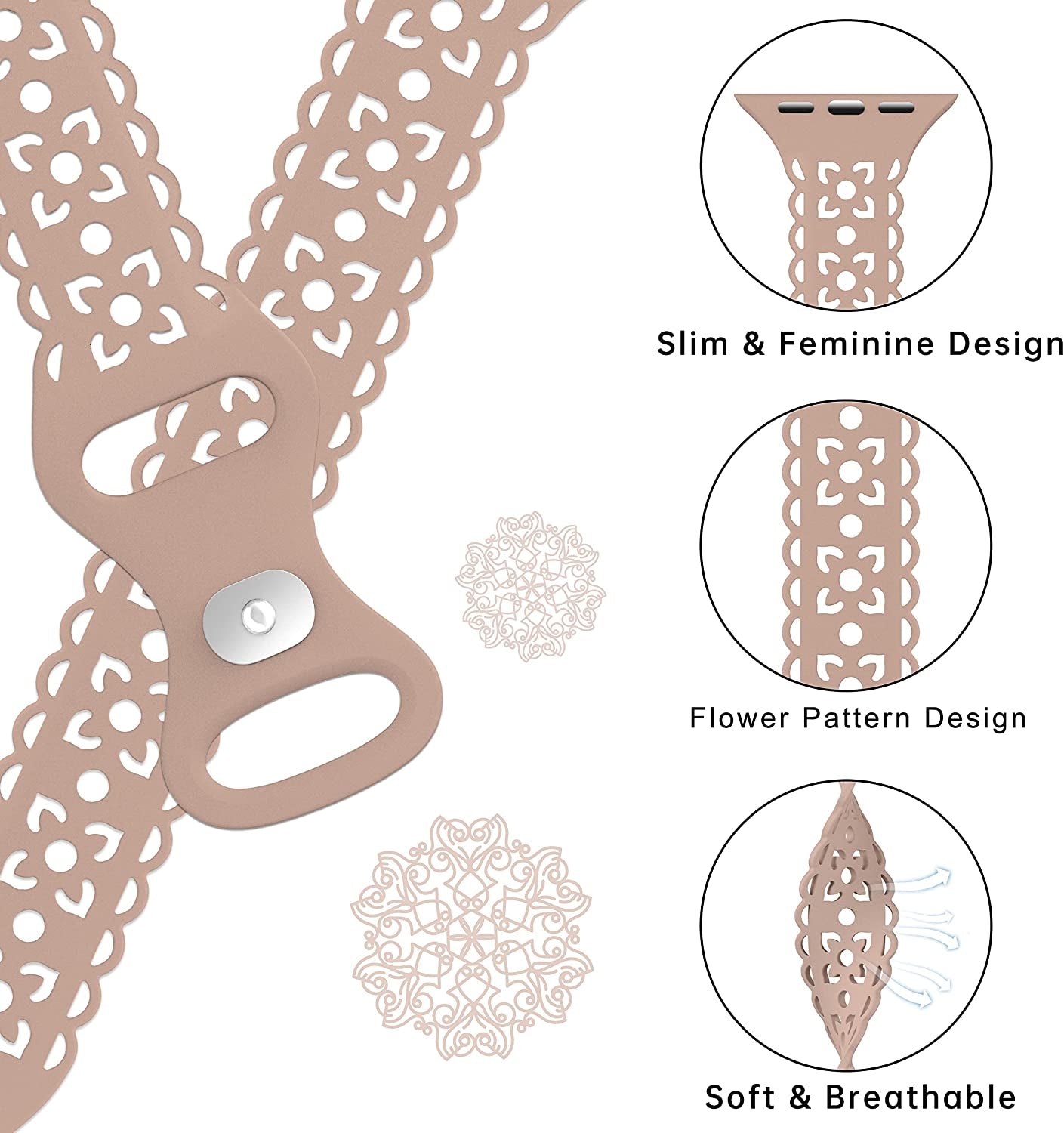 4 Pack Lace Silicone Band Compatible with Apple Watch Bands 40Mm 44Mm 41Mm 45Mm 38Mm 42Mm Women,Thin Slim Hollow-Out Sport Strap Replacement Wristbands for Iwatch Series Ultra 8 7 6 5 4 3 2 1 SE  HEARTBOOM   