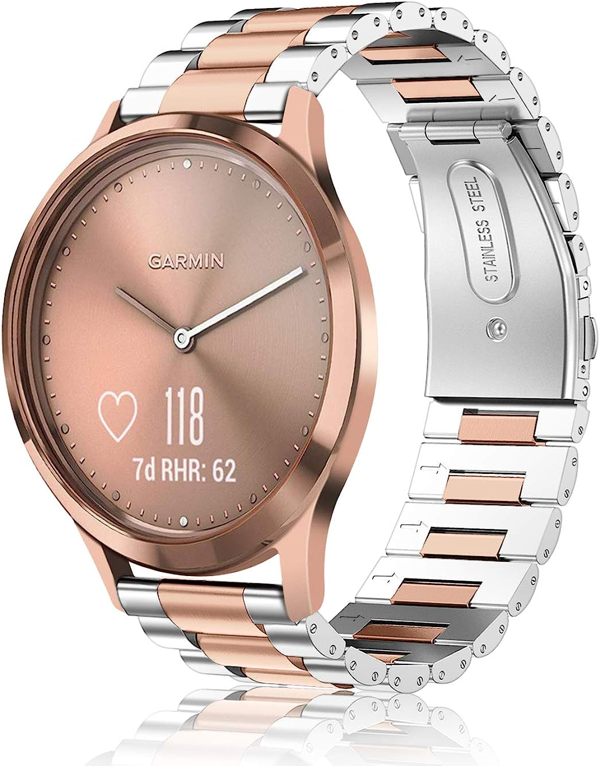 Fintie Compatible with Garmin Vivoactive 3 /Vivoactive 3 Music / Venu Sq / Venu 2 plus Watch Band, Samsung Galaxy Watch 42Mm/Galaxy Watch 3 41Mm/Galaxy Watch Active 2 40Mm/44Mm, 20Mm Solid Stainless Steel Bands  FINTIE Rose Gold/Silver  