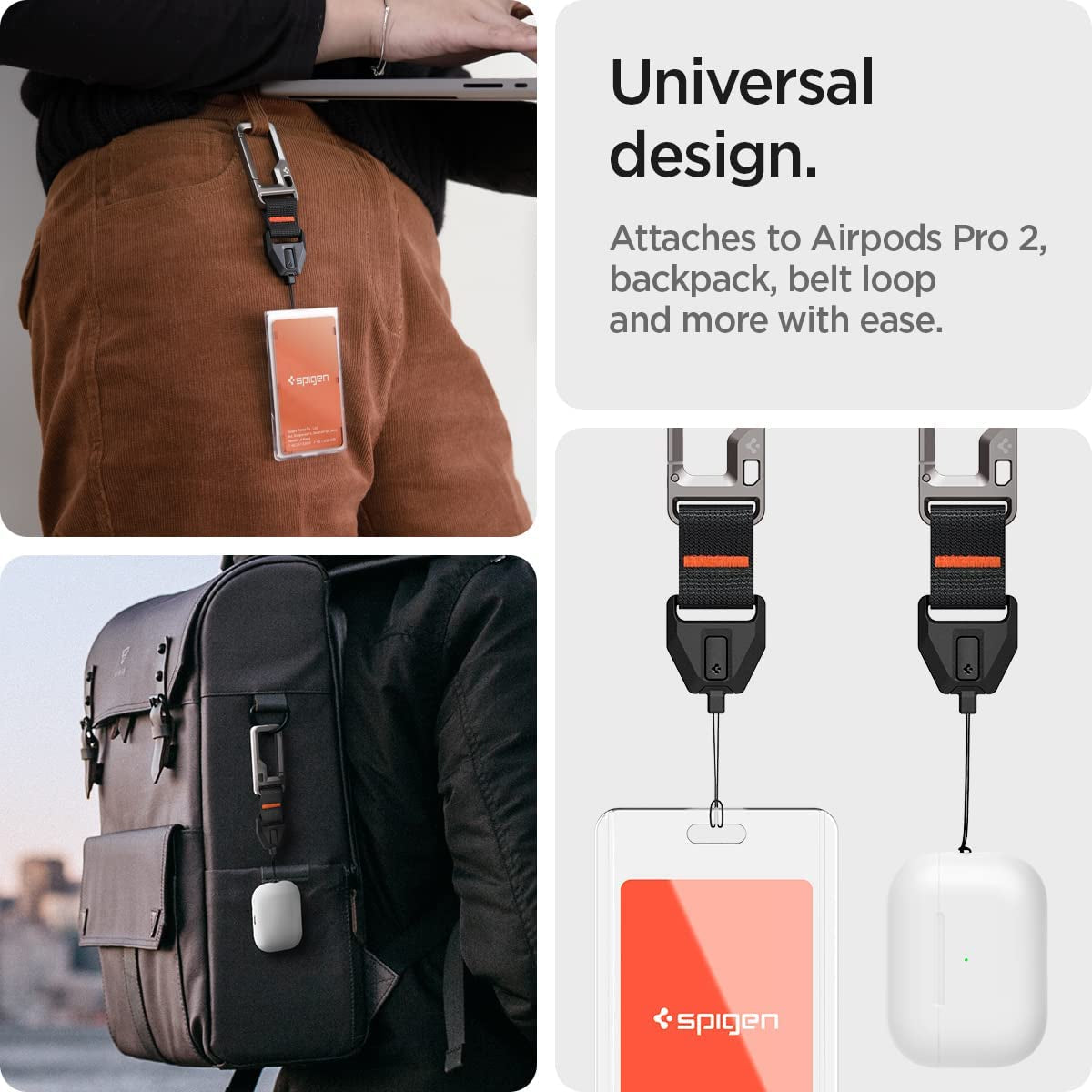Spigen Lanyard with Carabiner Designed for Airpods Pro 2 (2022) Durable Lanyard Strap with Carabiner [Airpods Pro 2Nd Generation/Universal Lanyard] - Black  Spigen   