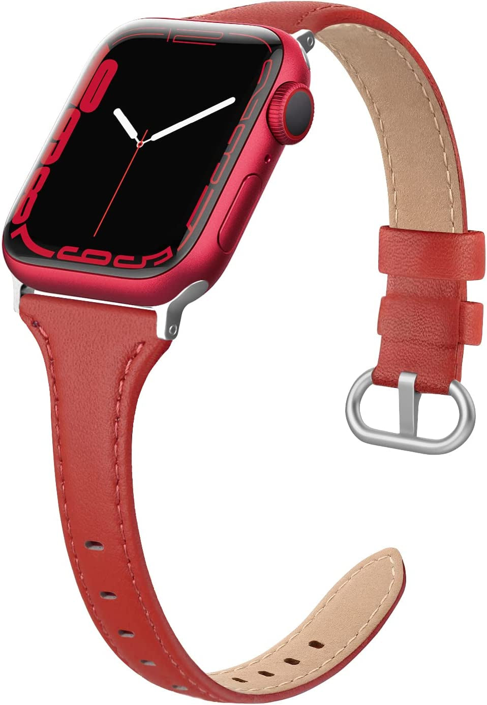SWEES Leather Band Compatible for Apple Watch 38Mm 40Mm 41Mm, Slim Thin Dressy Elegant Genuine Leather Strap Compatible for Iwatch Series 8, 7, 6, 5, 4, 3, 2, 1, SE, Sport & Edition Women, Brown  SWEES Red 38mm 40mm 41mm 