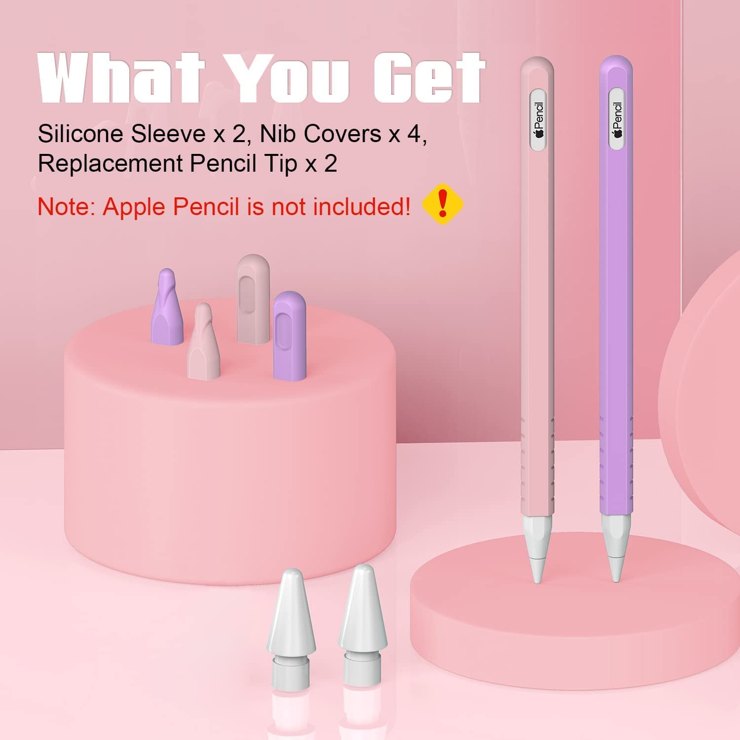 2 Pack Case Compatible with Apple Pencil 2Nd Generation, Protective Sleeve Accessories for Apple Pen 2Nd Silicone Grip Skin for Ipencil 2 Gen W/ 2 Replacement Pencil Tips, 4 Nibs Cover, Pink + Purple  Laviitp   