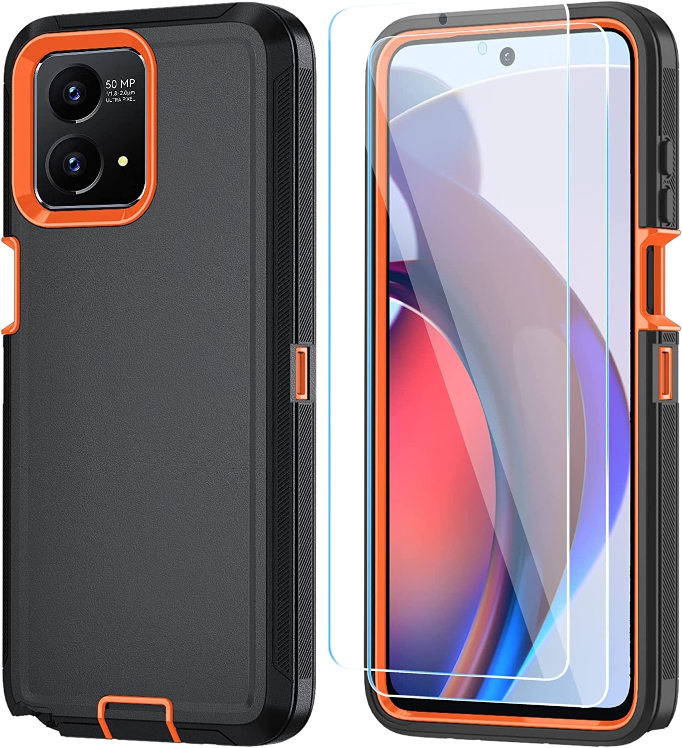 ONOLA for Motorola Moto G Stylus 5G 2023 Case with HD Screen Protector(2 Packs) [Not for Moto G Stylus 5G/4G 2022], Shockproof Dustproof 3 in 1 Durable Case for Moto G Stylus 5G 2023 (Black)  ONOLA Black Orange  