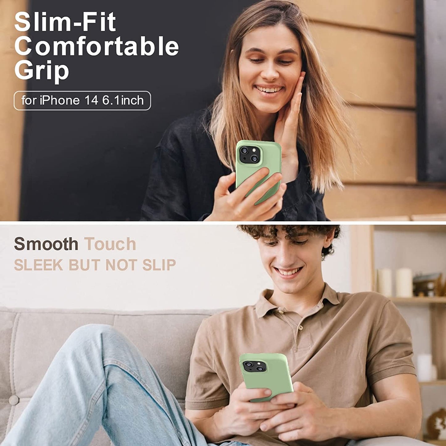 Vooii Compatible with Iphone 14 Case,[Silky Touch Premium Liquid Silicone] [Soft Anti-Scratch Microfiber Lining], Ultra Slim Shockproof Protective Case for Iphone 14 - Matcha  Vooii   