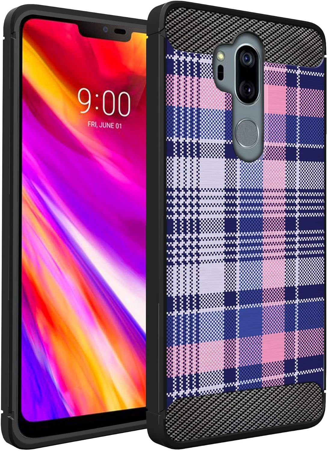 Casesondeck Case Compatible with [LG G7 Thinq | LG G7] LG G7 Design Case, Slim Black Flexible Sleek Shock Protection TPU Case (Pink Galaxy Stars)  CasesonDeck Pink Plaid  