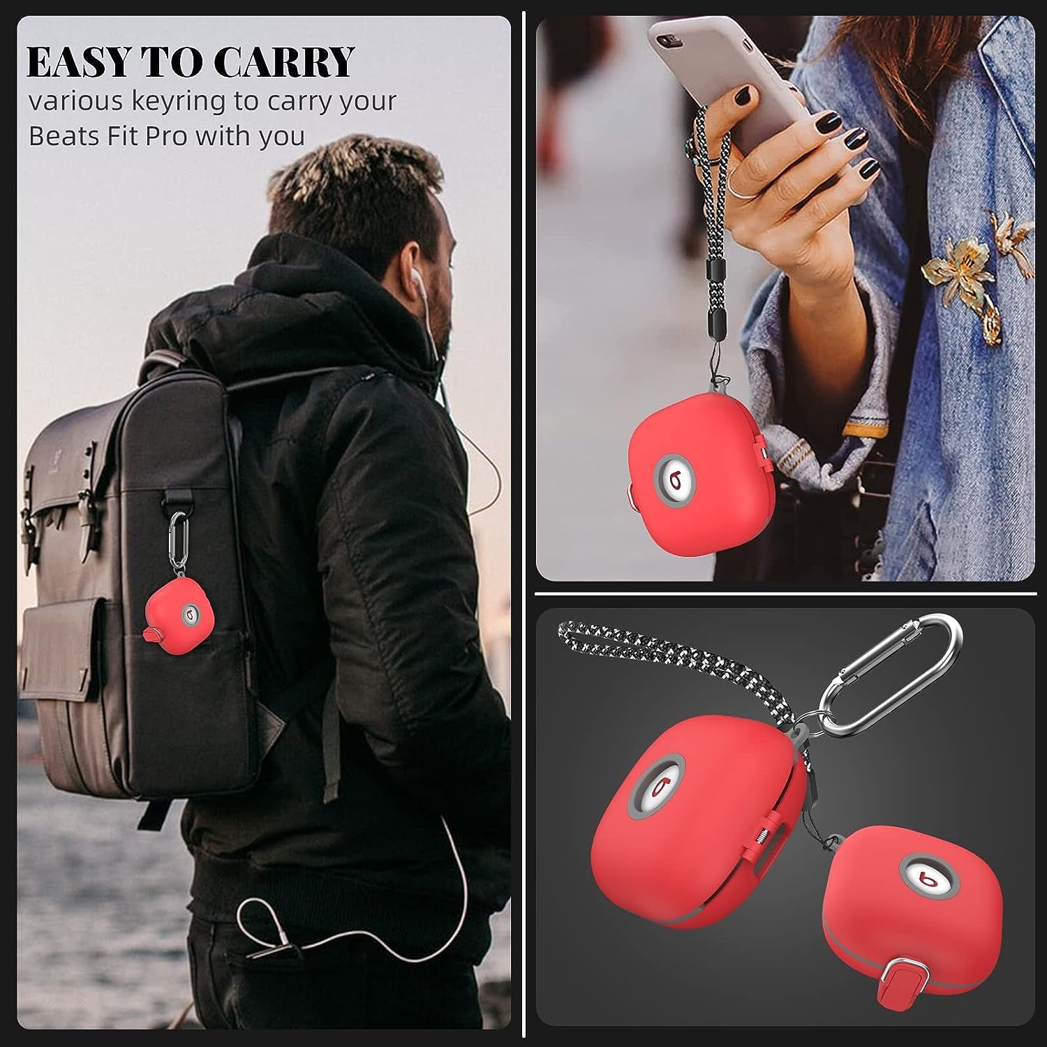 [Upgrade Secure Lock] Case for Beats Fit Pro 2021, WOFRO Shock-Absorbing Protective Cover TPU Hard Shell with Anti-Lost Lanyard/Keychain[One-Click Pop] (Red)  WOFRO   