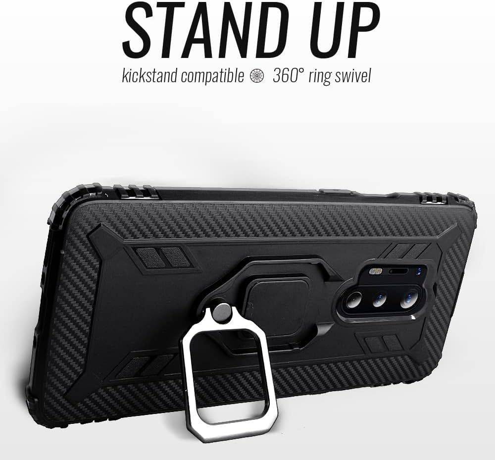 Oneplus 8 Pro Case, 1+8 Pro Case with Kickstand, | 10Ft. Drop Tested | Carbon Case | Ultra Slim | Lightweight | Scratch Resistant | Shockproof Rugged Protective Cover for Oneplus 8 Pro -Black  Shields Up inc   