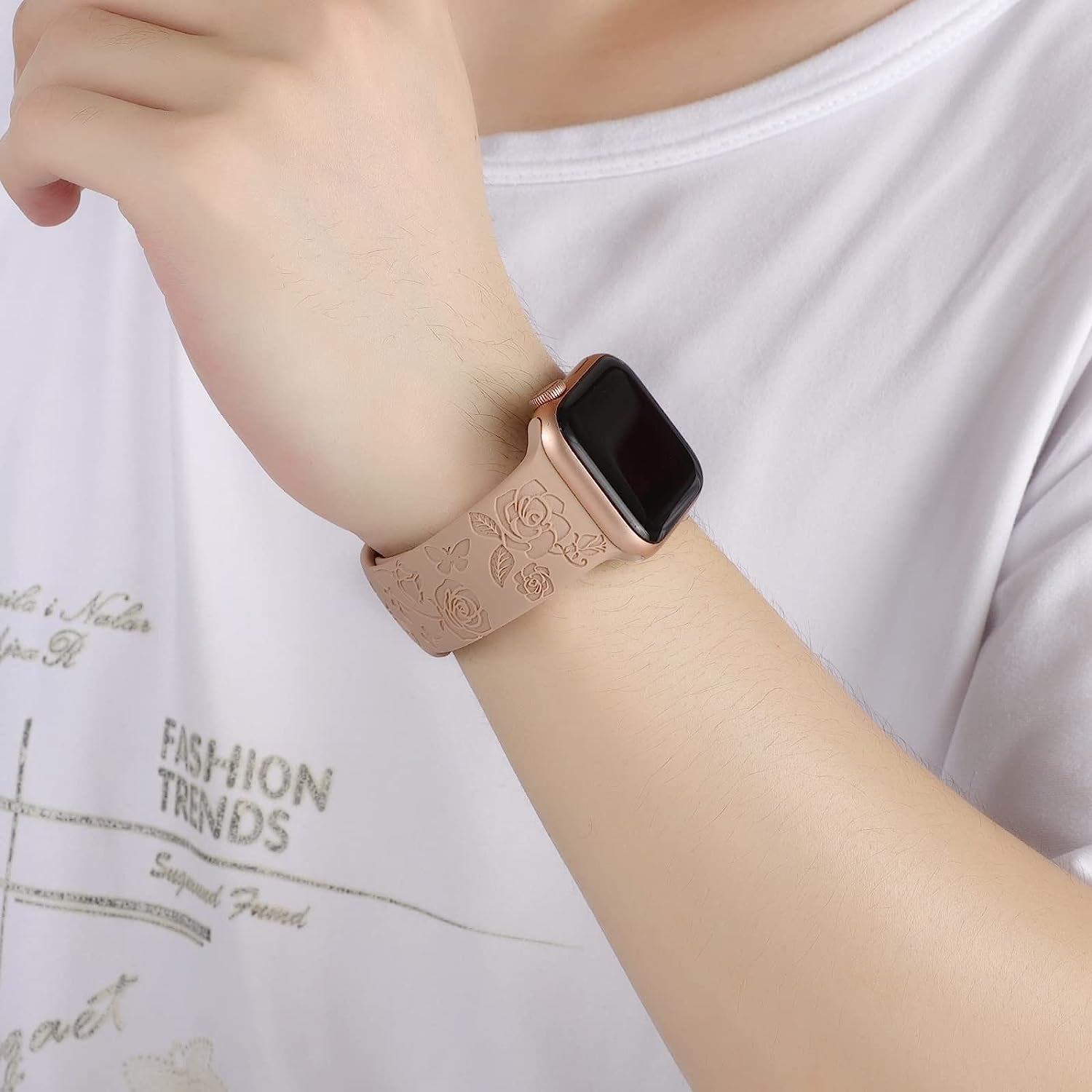 Flower Engraved Bands Compatible with Apple Watch Band 41Mm 40Mm 38Mm 44Mm 42Mm 45Mm 49Mm, Cute Women Floral Soft Silicone Sport Replacement Strap for Iwatch Series Ultra SE 8 7 6 5 4 3 2 1  TERKOWQI   