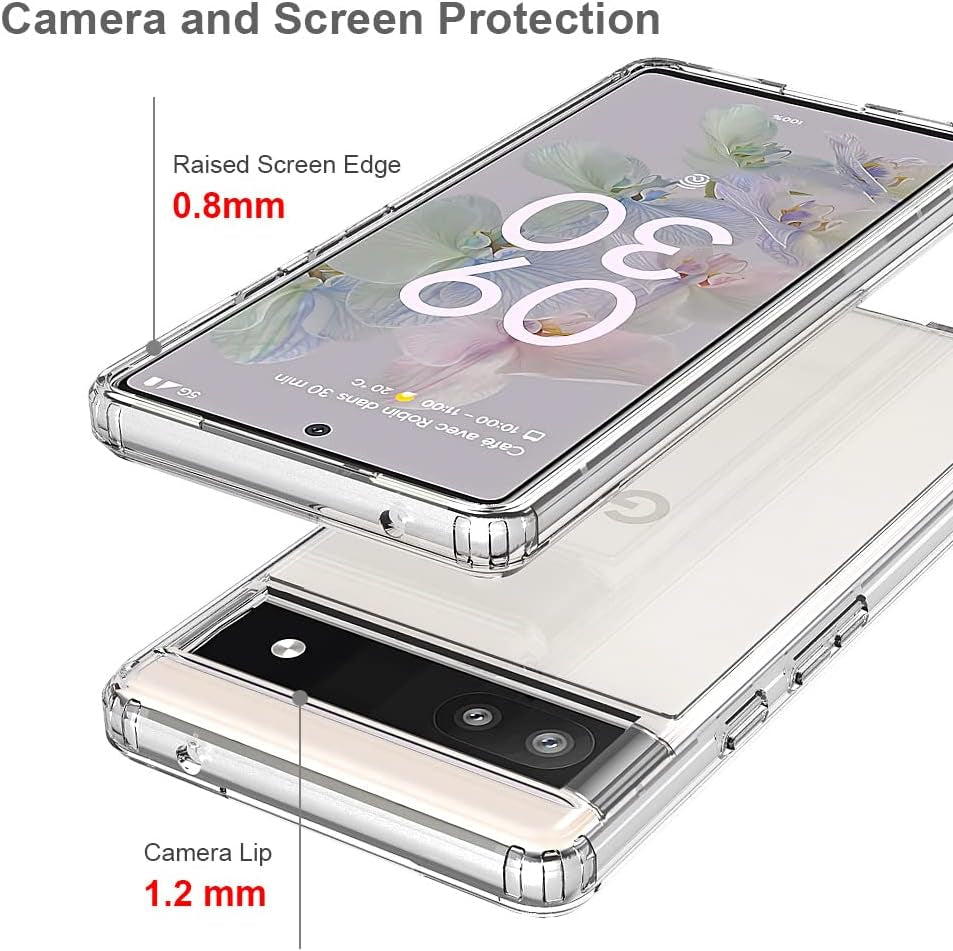 Niopiee for Google Pixel 6A Case Crystal Clear Hard Slim Case Hybrid Shockproof Bumper with Tempered Glass Screen Protector Full Body Anti-Yellow Anti-Scratch Phone Protective Cover  NIOPIEE   