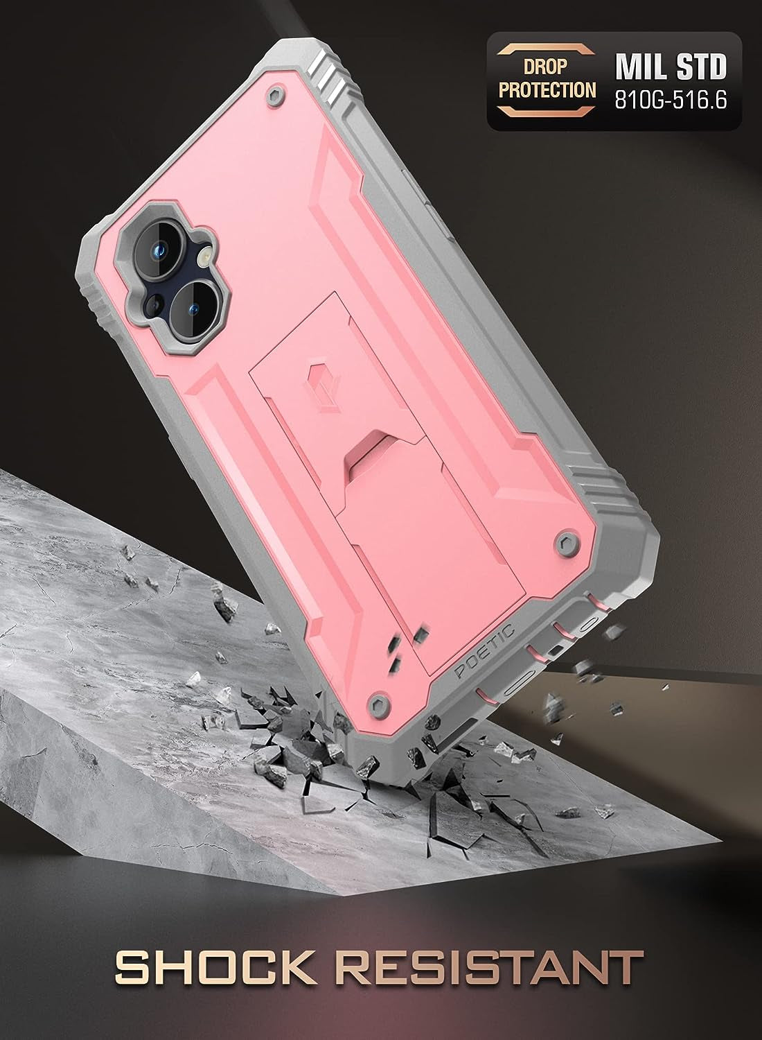 Poetic Revolution Series Case for Oneplus Nord N20 5G, [6FT Mil-Grade Drop Tested], Full-Body Rugged Dual-Layer Shockproof Protective Cover with Kickstand and Built-In-Screen Protector, Light Pink  Poetic   