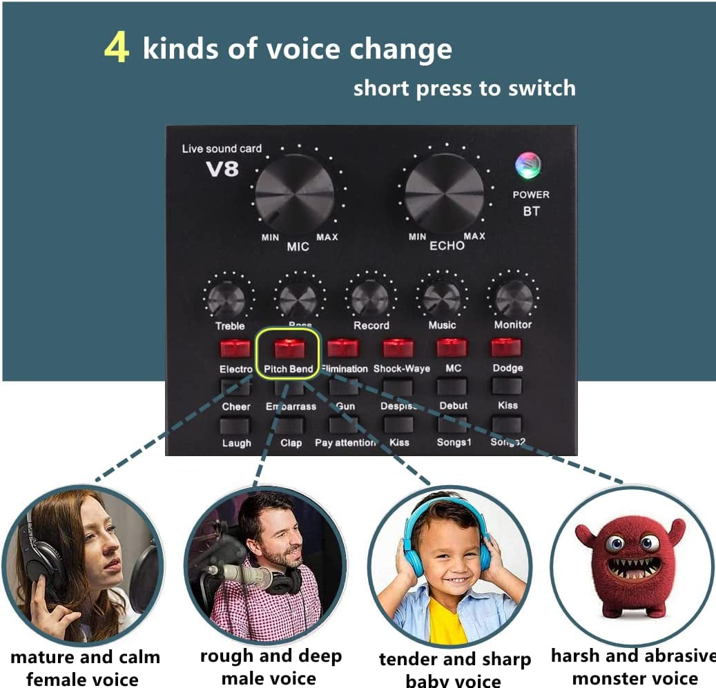 Podcast Equipment Bundle, BM-800 Condenser Microphone Bundle with Voice Changer, Recording Studio Package - Podcast Microphone Bundle for Laptop, Streaming/Live Broadcast/Youtube Recording (AM200-V8)  sktome   