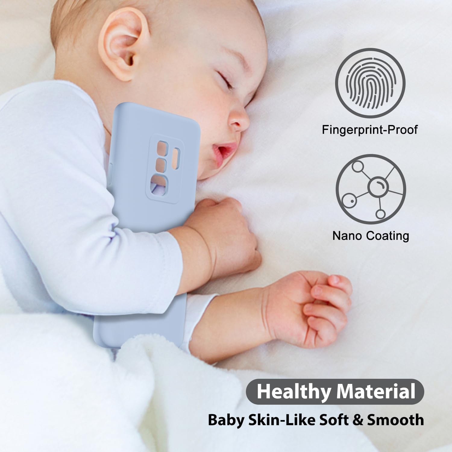 Oakxco for Samsung Galaxy S9 plus Phone Case Liquid Silicone Grip, Cute Thin Slim Soft Rubber TPU Plain Smooth Gel Cover for Women Girl, Matte Solid Protective & Shockproof, Aqua Sky Baby Light Blue  Oakxco   