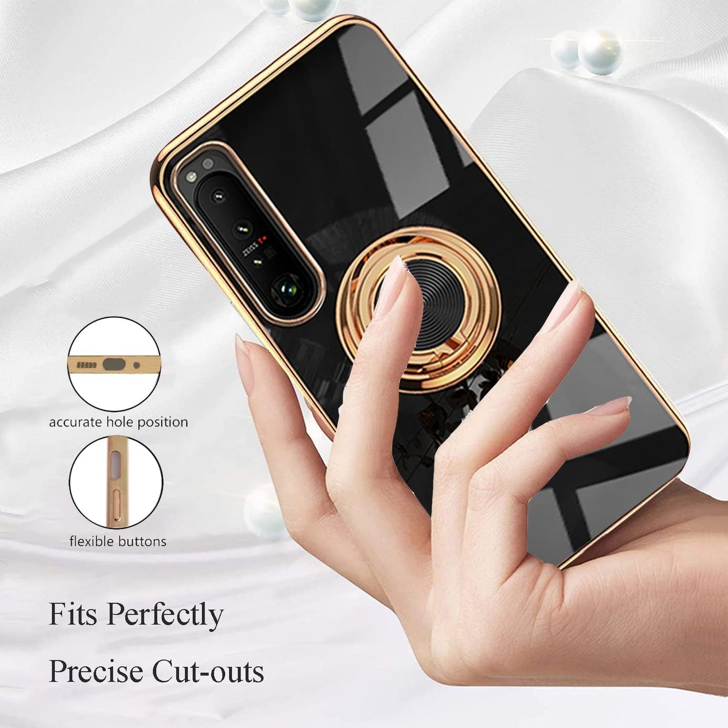 Yarxiawin Compatible with Sony Xperia 1 III Case Ring Holder Magnet Silicone, Sony Xperia 1 III Phone Case Silicone Thin White Cover Black 360° Rotatable Metal Kickstand (Black)  Yarxiawin   