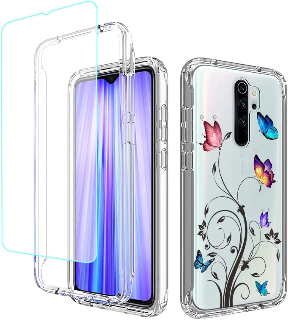 Gufuwo Case for Redmi Note 8 Pro M1906G7I Case with Tempered Glass Screen Protector, Clear 360 Full Body Protection Hard Shell+Soft TPU Bumper Shockproof Cover Case for Xiaomi Redmi Note 8 Pro (Clear)  Gufuwo Treebutterfly  