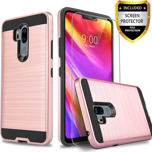 LG G7 Thinq Case, with [Premium Screen Protector] Circlemalls 2-Piece Style Drop Protection Shockproof Rugged Protective Phone Cover and Stylus Pen Compatible for LG G7 Thinq/Lg G7-Rose Gold  Circlemalls   