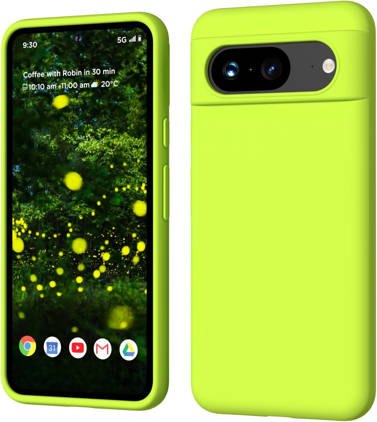 COFFKER Compatible with Pixel 8 Case, Liquid Silicone Case, Full Body Shockproof Protective Cover,【Soft Microfiber Lining】 Slim Thin Phone Case for Google Pixel 8 6.2 Inch, Chocolate Brown  COFFKER Fluorescent Yellow  