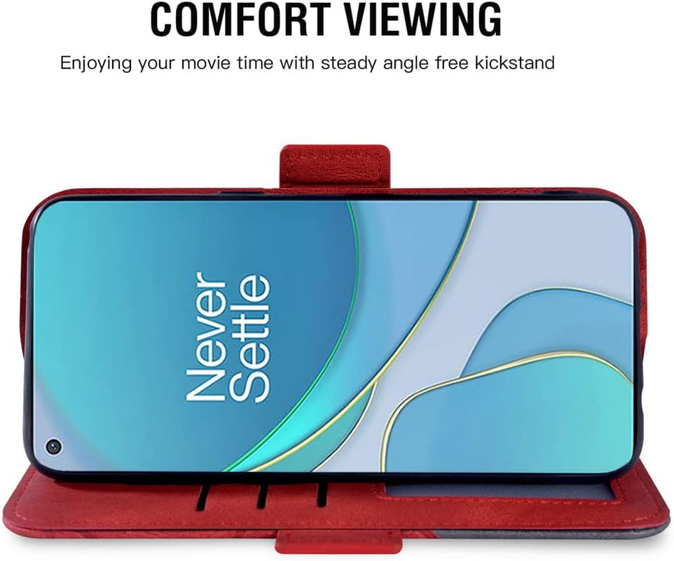 Compatible with Oneplus 8T Oneplus8T plus 9R 5G Wallet Case and Tempered Glass Screen Protector Flip Cover Card Holder Phone Cases for One Plus8T5G on 1 plus 8Tplus 1Plus 8T+ One+ 1+ 1+8T Pro G5 Red  Asuwish   