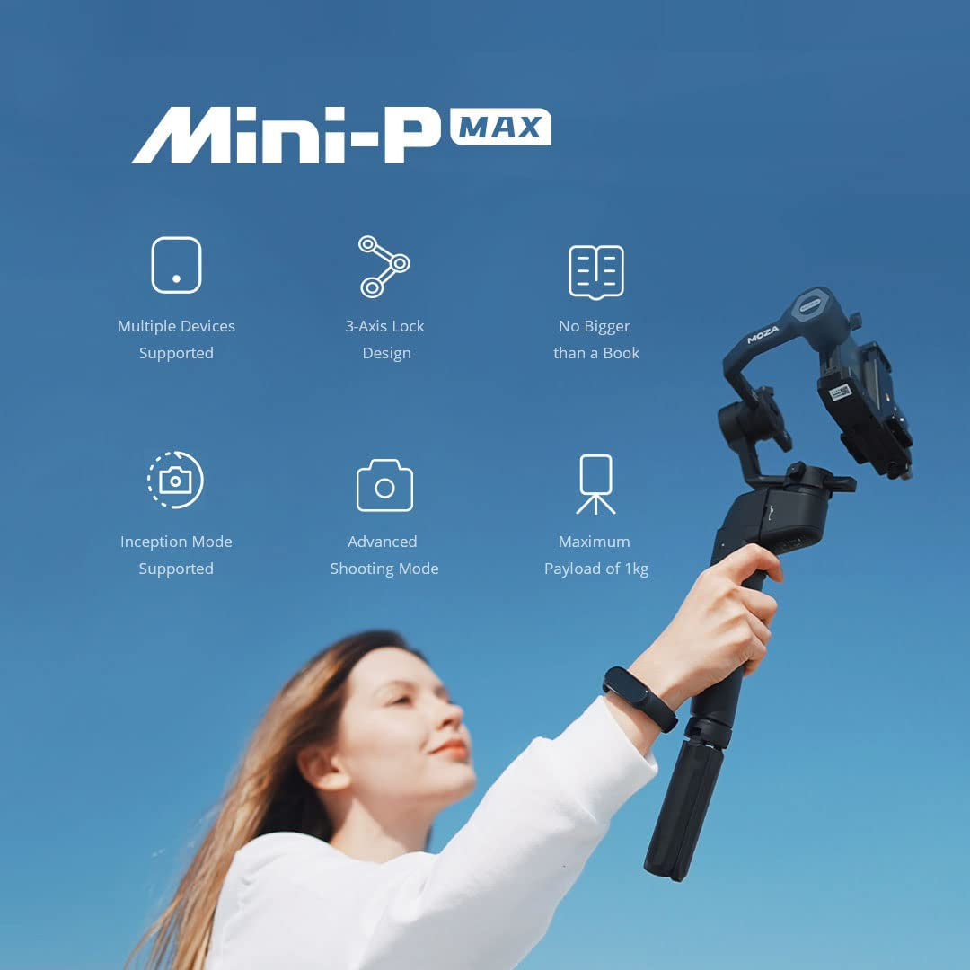 MOZA Mini P MAX Gimbal Stabilizer 3-Axis Mobile Handheld Stabilizer for Smartphone Mirrorless Camera Action Cameras up to 2.2Lb Updated Version 3-Axis Lock Design Cross-Platform Gimbal 20H Runtime  Gudsen   