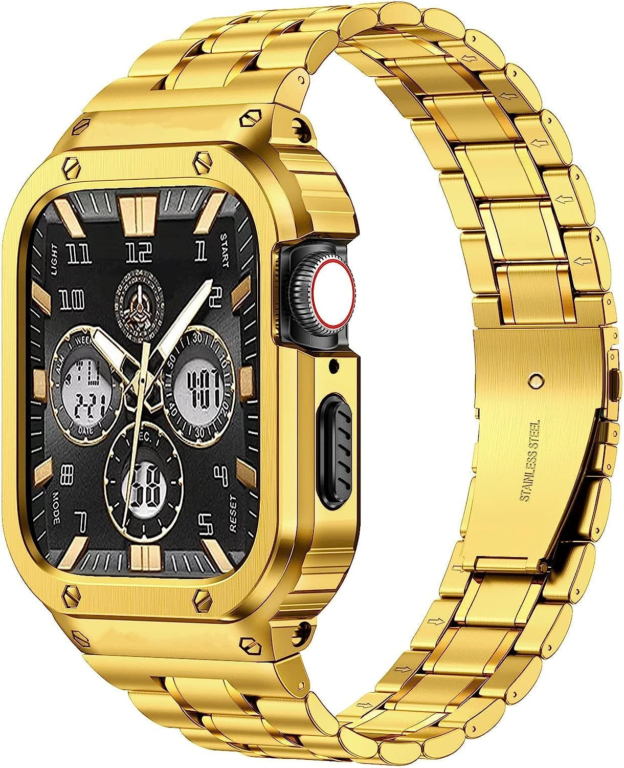 Miohhr Stainless Steel Watch Band with Case Compatible with Apple Watch Ultra (49Mm),Rugged Strap with Metal Protective Bumper Cover for Iwatch Band Men (Silver)  MioHHR Gold 40/41mm(Series 8 7 6 5 4 SE) 