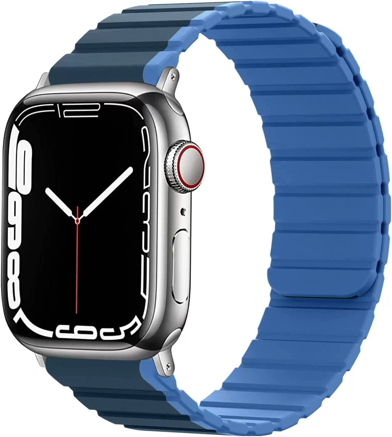 WINGLE for Apple Watch Ultra Band 49Mm Series 8 Series 7 45Mm 44Mm 42Mm Men, Strong Magnetic Bands Bracelet Adjustable Silicone Sport Strap for Apple Watch SE 6 5 4 3 2 1 Iwatch Women,Grey/Orange  WINGLE Dark Blue with Light Blue 41mm/40mm/38mm 