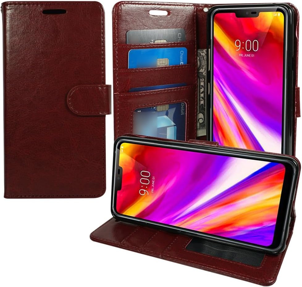Zase Design Case for LG G7 Thinq, LG G7 (2018) Wallet Protective Case Pouch Folio Premium Professional PU Leather Flip Cover W/ [Kickstand] ID Card Slot Wrist Strap for LG G7 (Brown)  Zase ®   