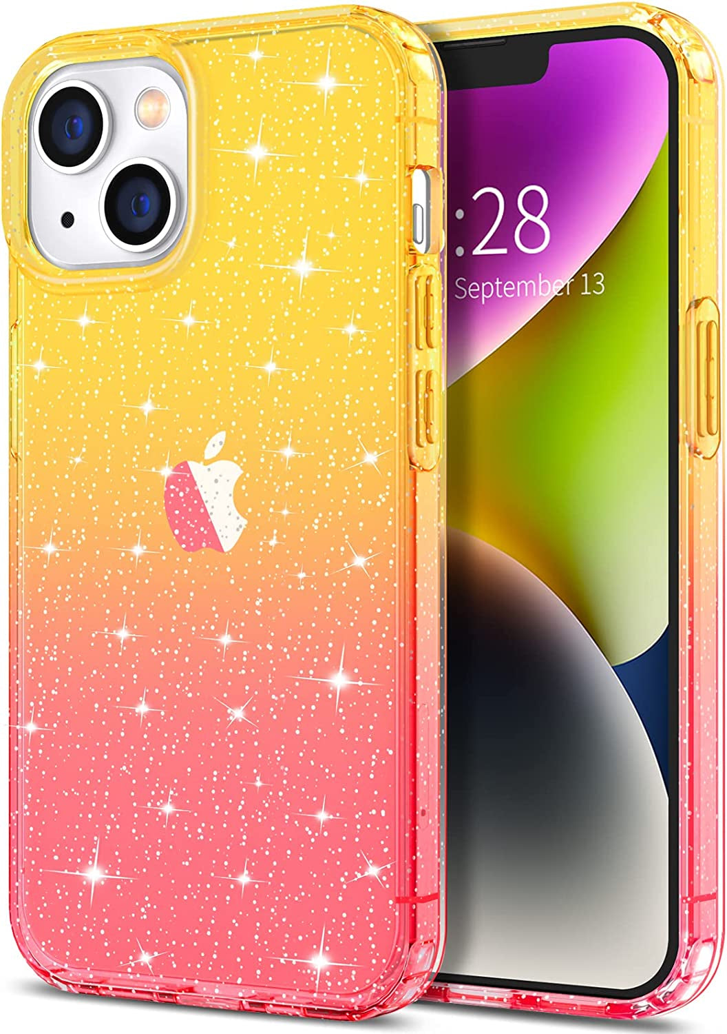 Hython Case for Iphone 14 Case Glitter, Cute Sparkly Clear Glitter Shiny Bling Sparkle Cover, Anti-Scratch Soft TPU Thin Slim Fit Shockproof Protective Phone Cases for Women Girls, Blue/Purple Glitter  Hython Yellow/Pink Glitter  