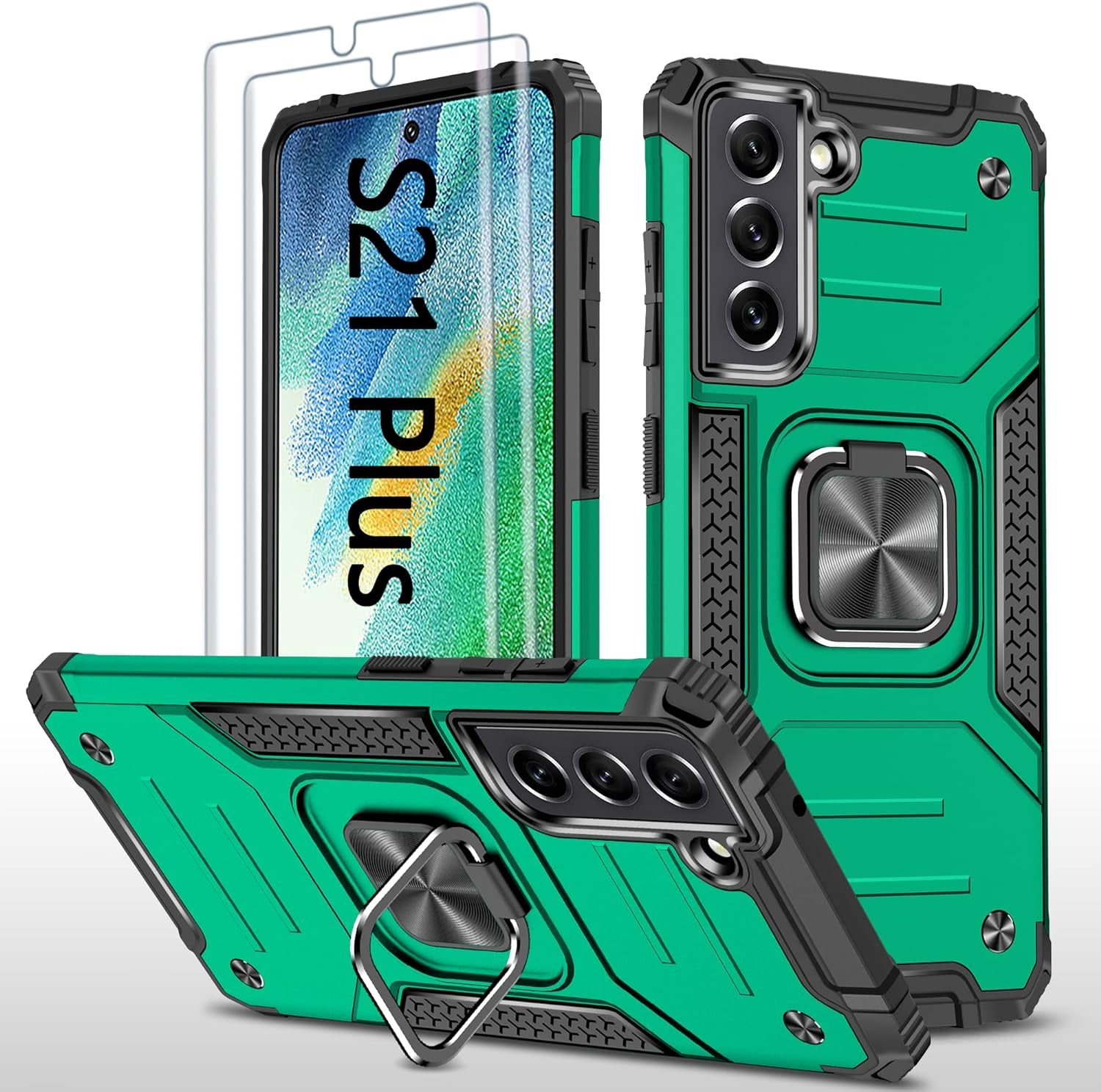 AYMECL for Samsung Galaxy S21 plus Case, S21 plus Case with Self Healing Flexible TPU Screen Protector[2 Pack], Military Grade Dual-Layer Heavy Duty Protection Case for Galaxy S21 plus 5G-Black  AYMECL Dark Green  