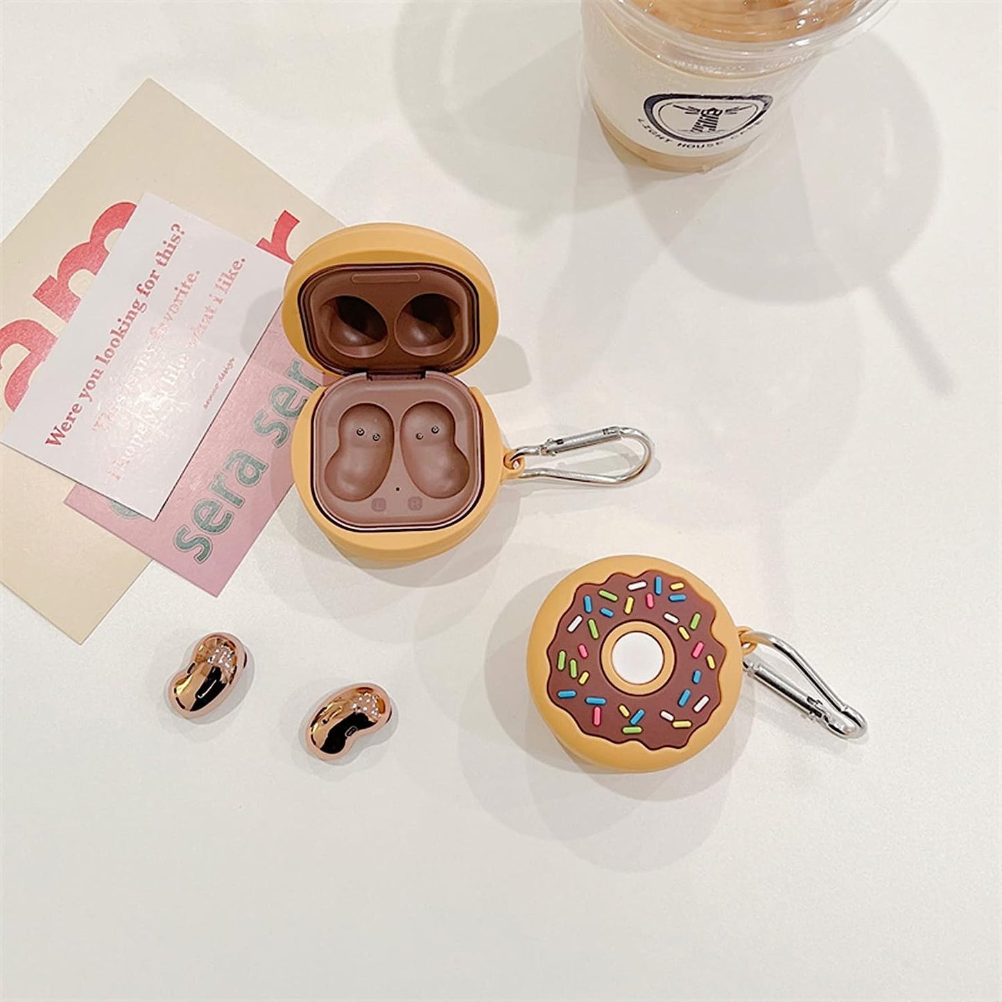 AOLABOKY Compatible with Samsung Galaxy Buds2 Pro/Galaxy Buds Live/Galaxy Buds Pro/Galaxy Buds 2 Charging Box,3D Cute Cartoon Donut Silicone Earphone Case with Hook  AOLABOKY   