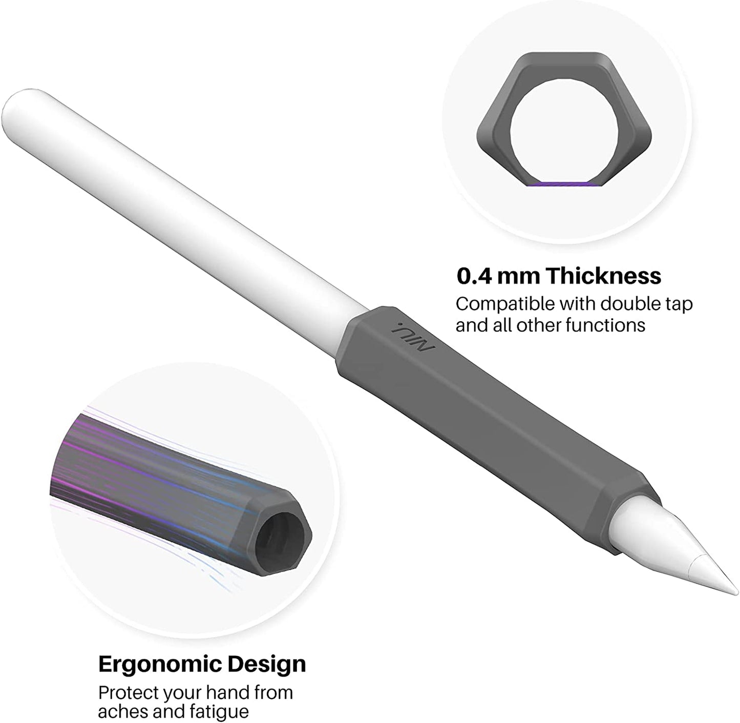NIUTRENDZ 3 Pack Apple Pencil Grip Silicone Case Accessories Cover Ergonomic Design Sleeve Compatible with Magnetic Charging and Double Tap (Apple Pencil 2Nd Generation, White + Grey + Black)  NIUTRENDZ   