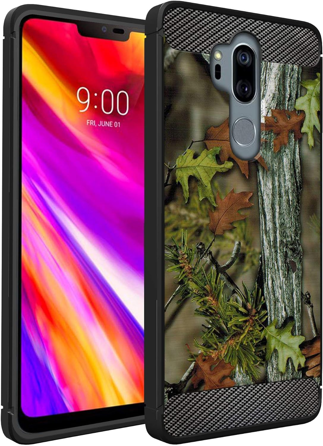 Casesondeck Bear Case Compatible with [LG G7 / LG G7 Thinq] Hunters Series Slim No Bulk Carbon Fiber Texture Black Flexible TPU Material (Bear Tree Camo)  CasesonDeck Tree Hunters Camo  