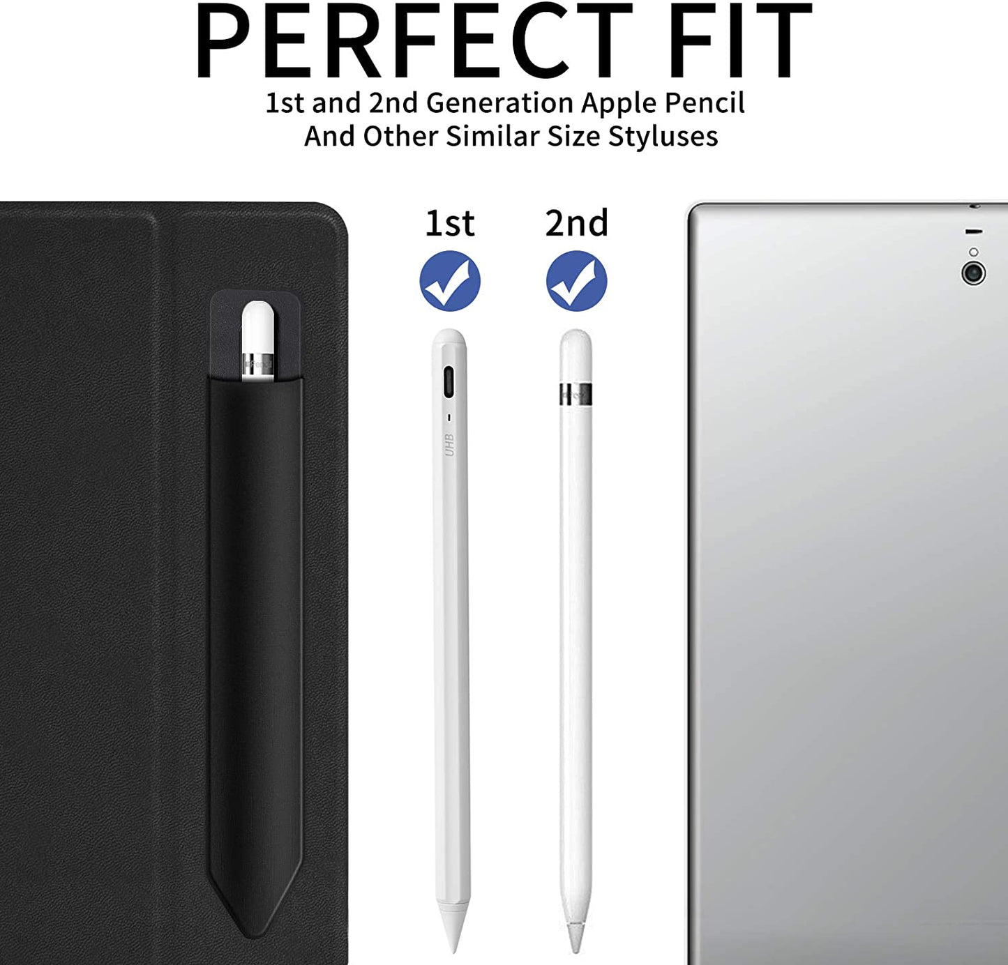 2 Pack Pencil Holder for Apple Pencil 1St 2Nd Generation, YUOROS Adhesive Pencil Sleeve for Ipad Ipad 9Th/8Th Gen, Tablet Stylus Surface Pen (Black, Black)  YUOROS   