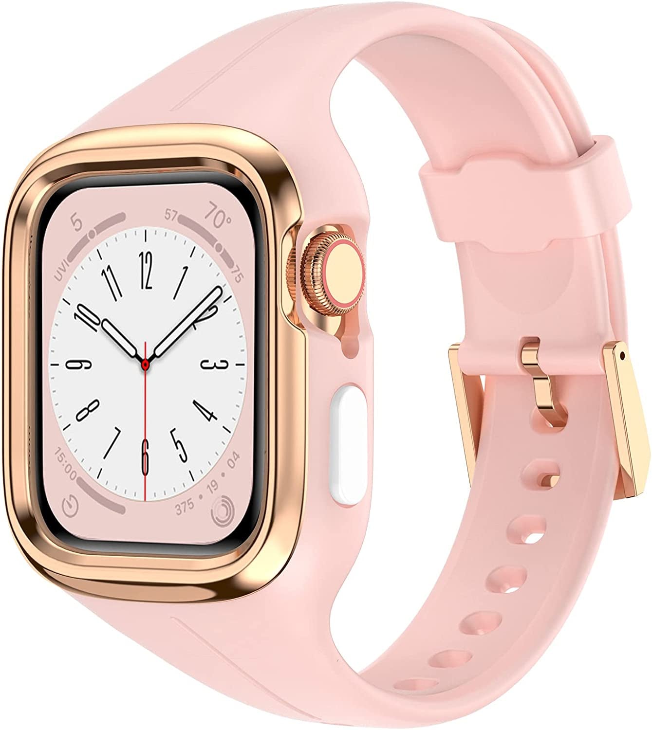 OUHENG Compatible with Apple Watch Band 41Mm 40Mm 38Mm with Bumper Case, Women Sport Strap with Rugged Metal Edge Bumper and Silicone Cover for Iwatch Series 8 7 6 SE 5 4 3 2 1, Starlight/Rose Gold  OUHENG Pink/Rose Gold 41mm/40mm/38mm 